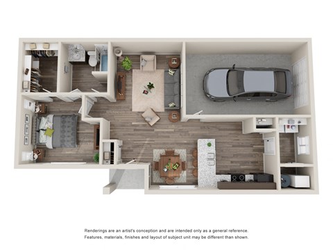 Floor plan for 1 bed, 1 bath, 829 sqft